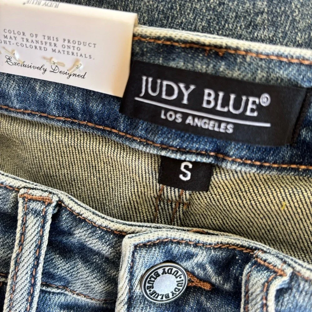 Judy Blue High Waist Denim Shorts Women's Small Burmuda Blue Frayed Hem JB150030